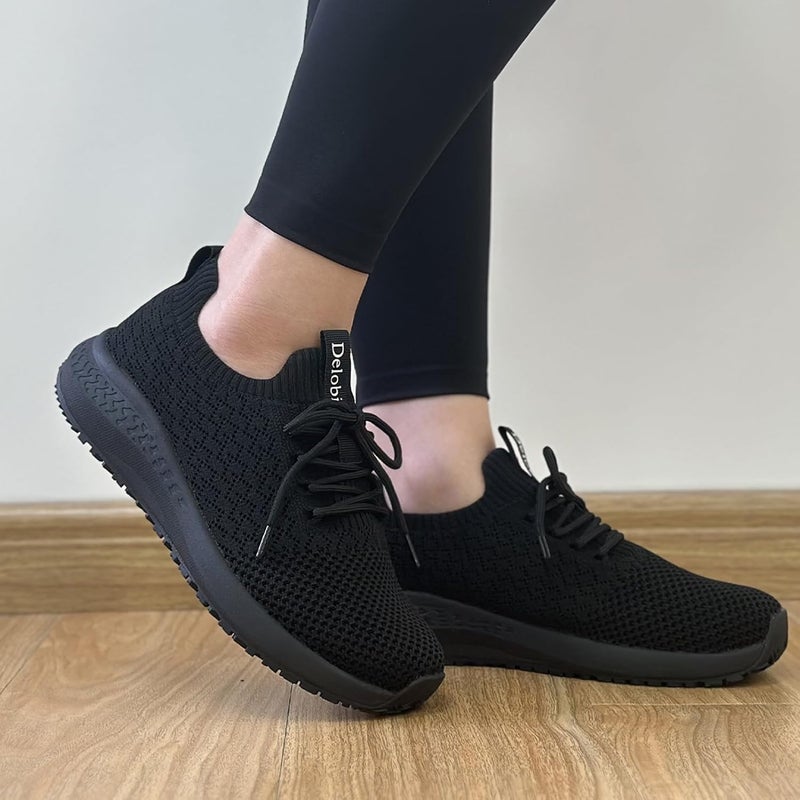 Delobi Store Non Slip Shoes for Women Food Service Slip Resistant Work Shoe Restaurant Chef Kitchen Hospital Staff Walking Sneakers Breathable Lightweight with Lace Up Design - Image 2